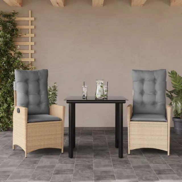 vidaXL 3-delige Tuinset met kussens poly rattan beige