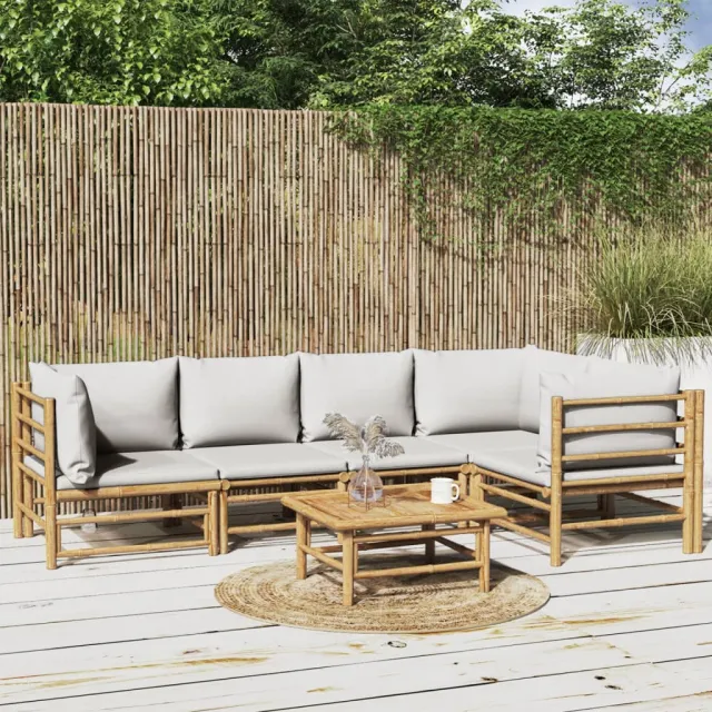 vidaXL 6-delige Loungeset met kussens bamboe lichtgrijs Bruin