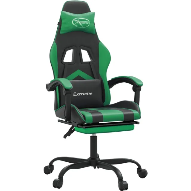 vidaXL Gamestoel - draaibaar - met - voetensteun - kunstleer - zwart - en - groen zwart en groen