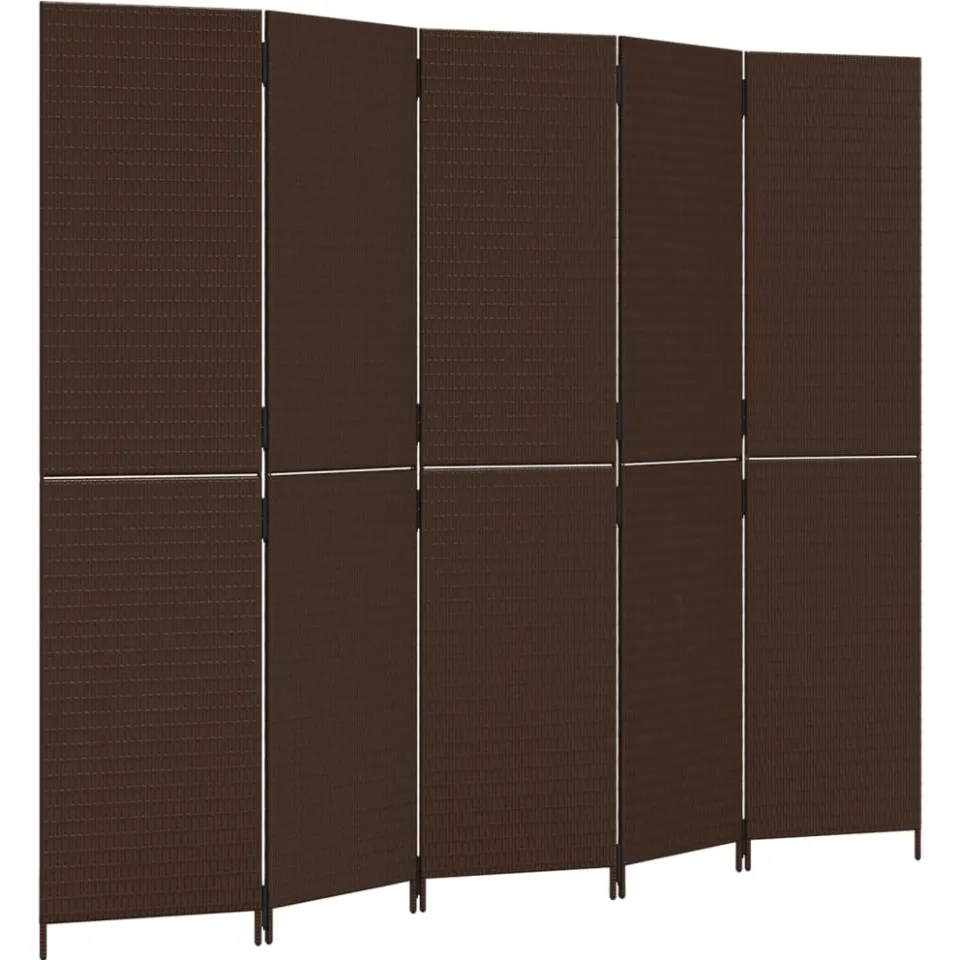 vidaXL Kamerscherm 5 panelen poly rattan bruin