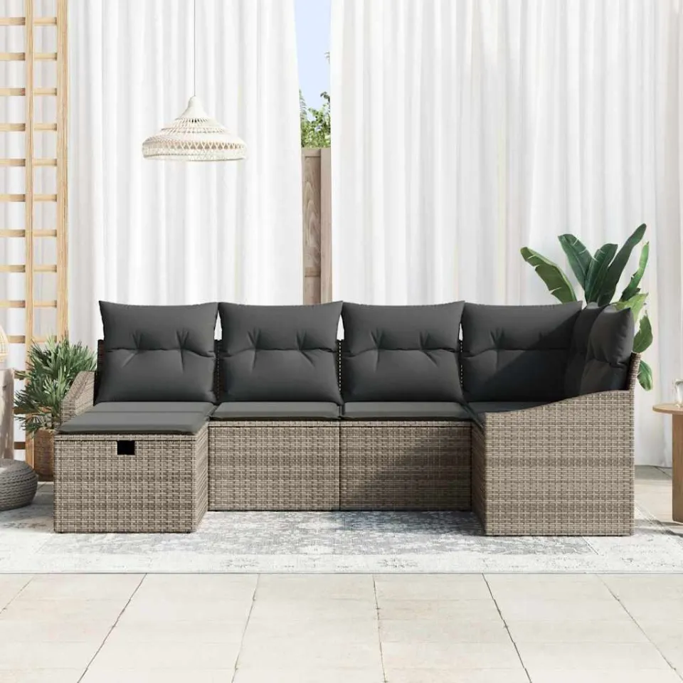 vidaXL Bankstel 7 st poly rattan grijs, foto 3