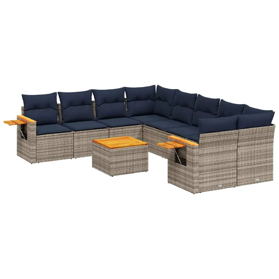 vidaXL 9-delige Loungeset met kussens poly rattan grijs, foto 3