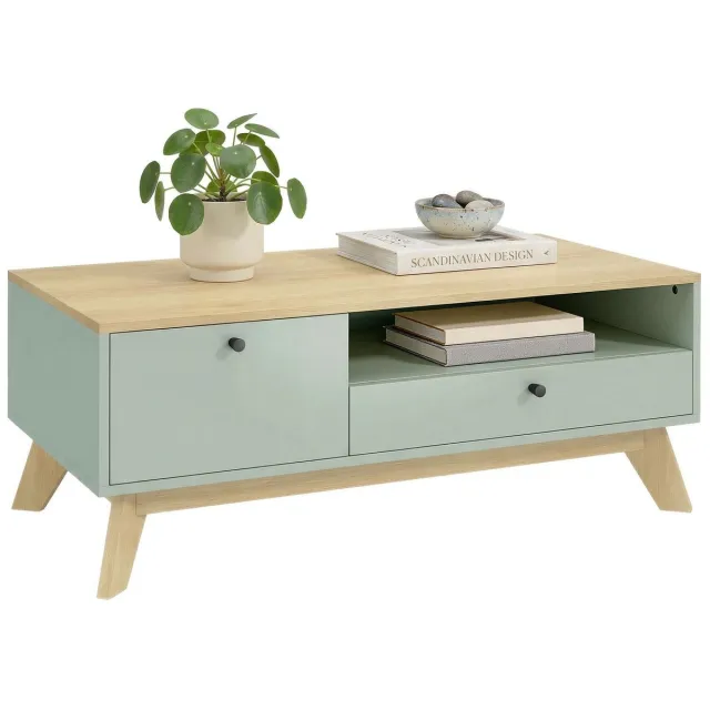 Homcom Salontafel - MDF - 100 x 50 x 40 cm - Lichtgroen en eikenhout