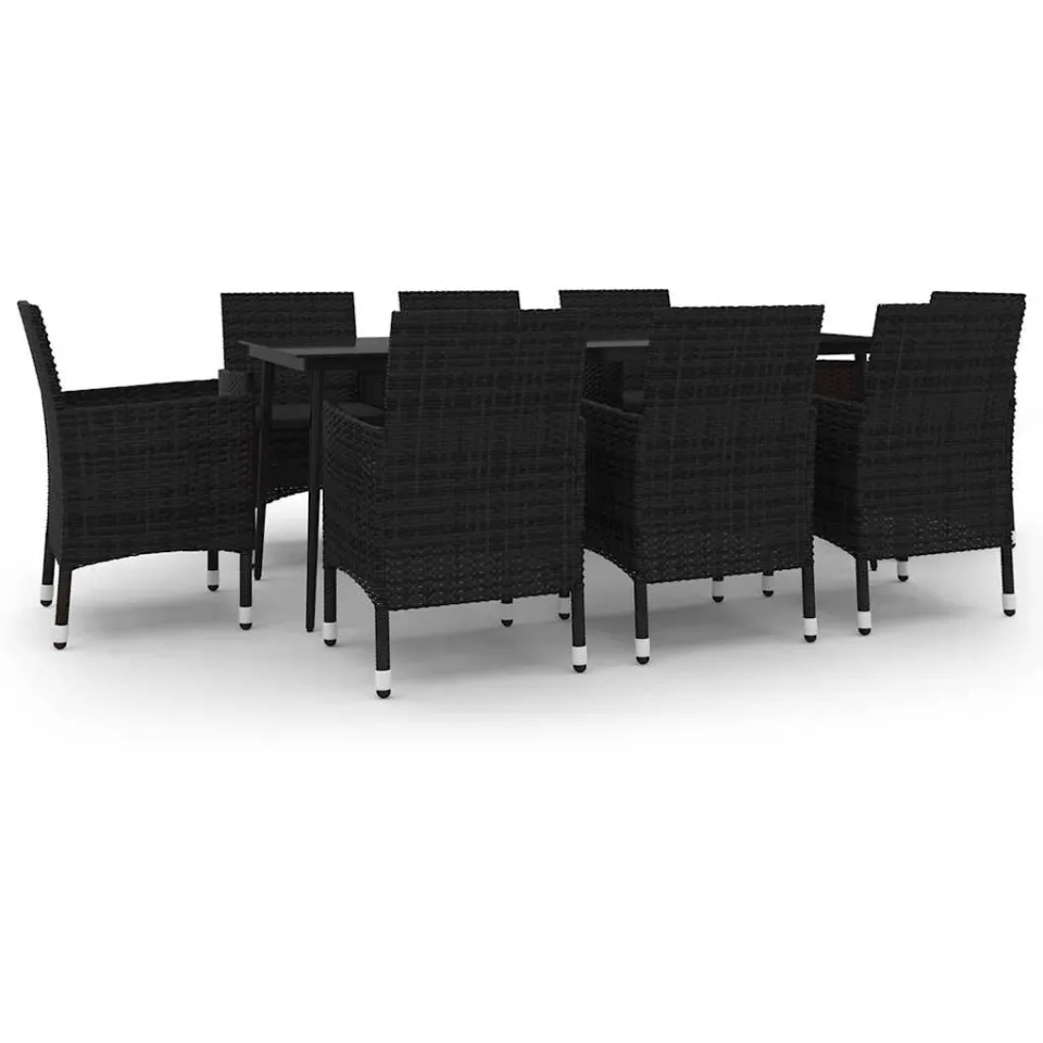 vidaXL 9-delige Tuinset met kussens poly rattan en glas zwart, foto 3