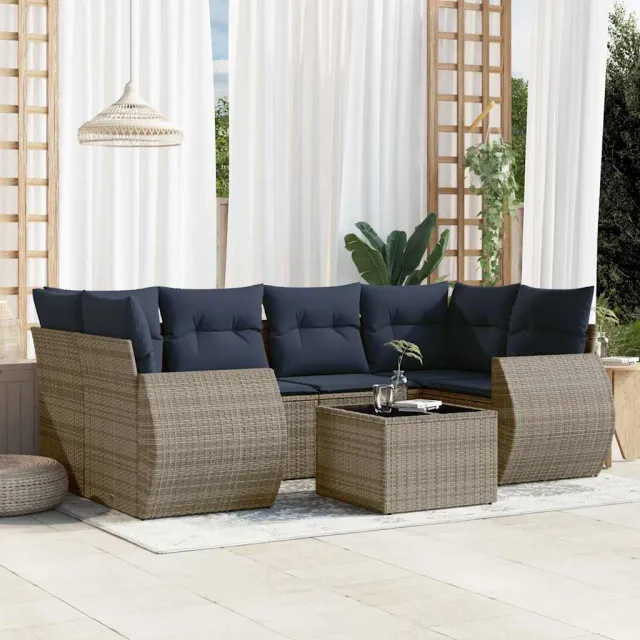 vidaXL 7-delige tuinbankset met kussens, grijs polyrotan, foto 2