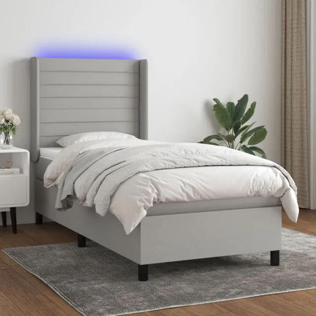 vidaXL Boxspring met matras en LED stof lichtgrijs 90x190 cm grijs