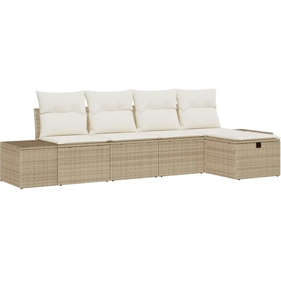 vidaXL Bankstel 5 st poly rattan Beige
