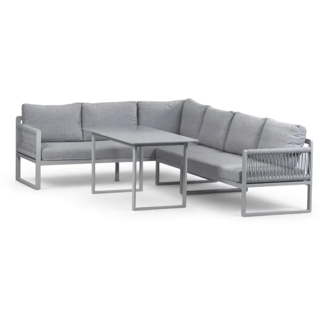 Normin Hoek lounge dining set Reims | Links | 5 personen | Off Sand/Sand | Rope & aluminium Sand, Off Sand