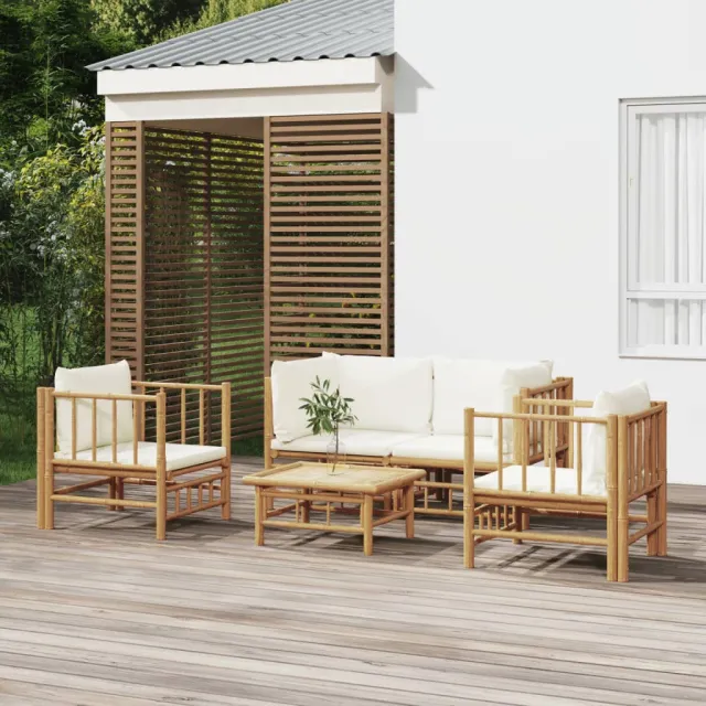vidaXL 5-delige Loungeset met kussens bamboe crèmewit, foto 2