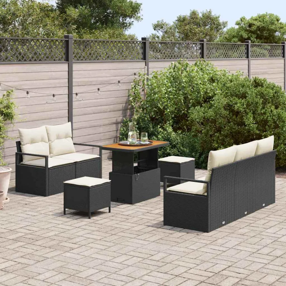 vidaXL Tuinbankenset 8 st Zwart poly rattan, foto 2