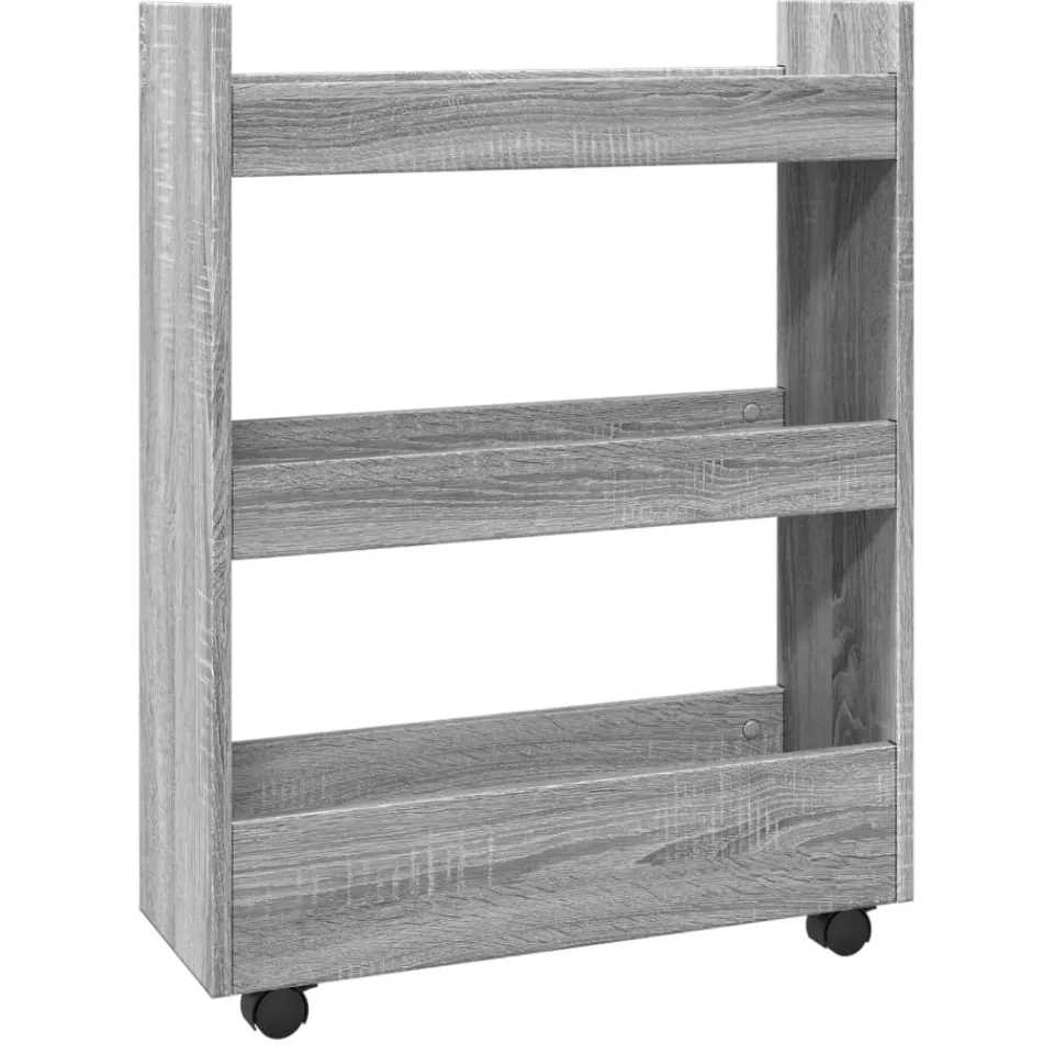 vidaXL Opbergtrolley smal 3-laags bewerkt hout grijs sonoma eiken