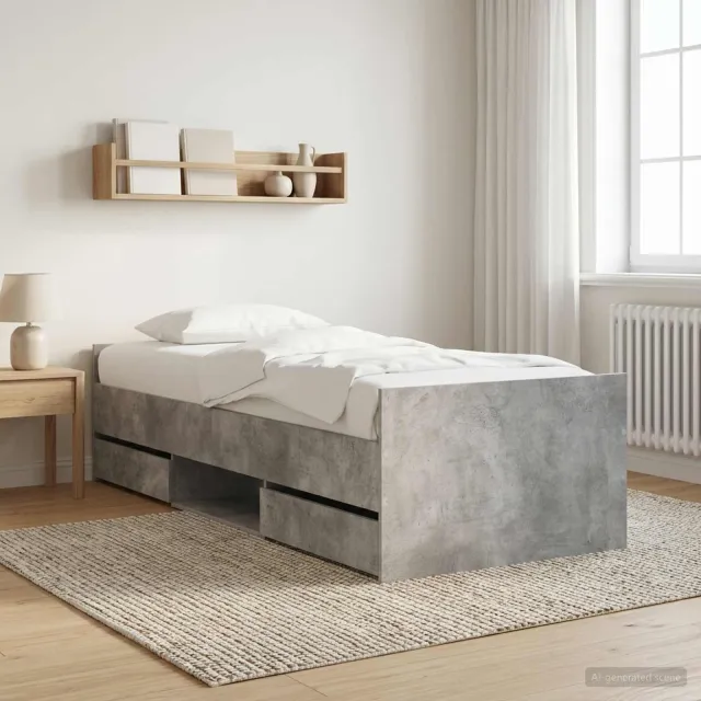 vidaXL Bedframe met lade met hoofdeinde Betongrijs Bewerkt hout
