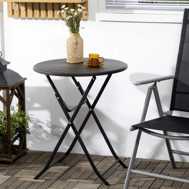 COVREO Ronde klaptafel 60 cm donkergrijs, HDPE met stalen frame voor 4 personen