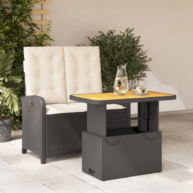 vidaXL 2-delige Tuinset met kussens poly rattan zwart, foto 2