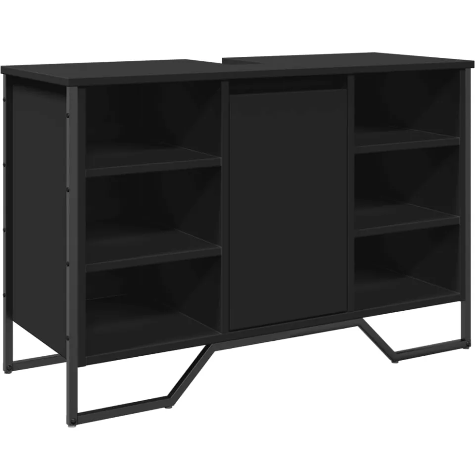 vidaXL Wastafelkast 91x35x60 cm bewerkt hout zwart, foto 3