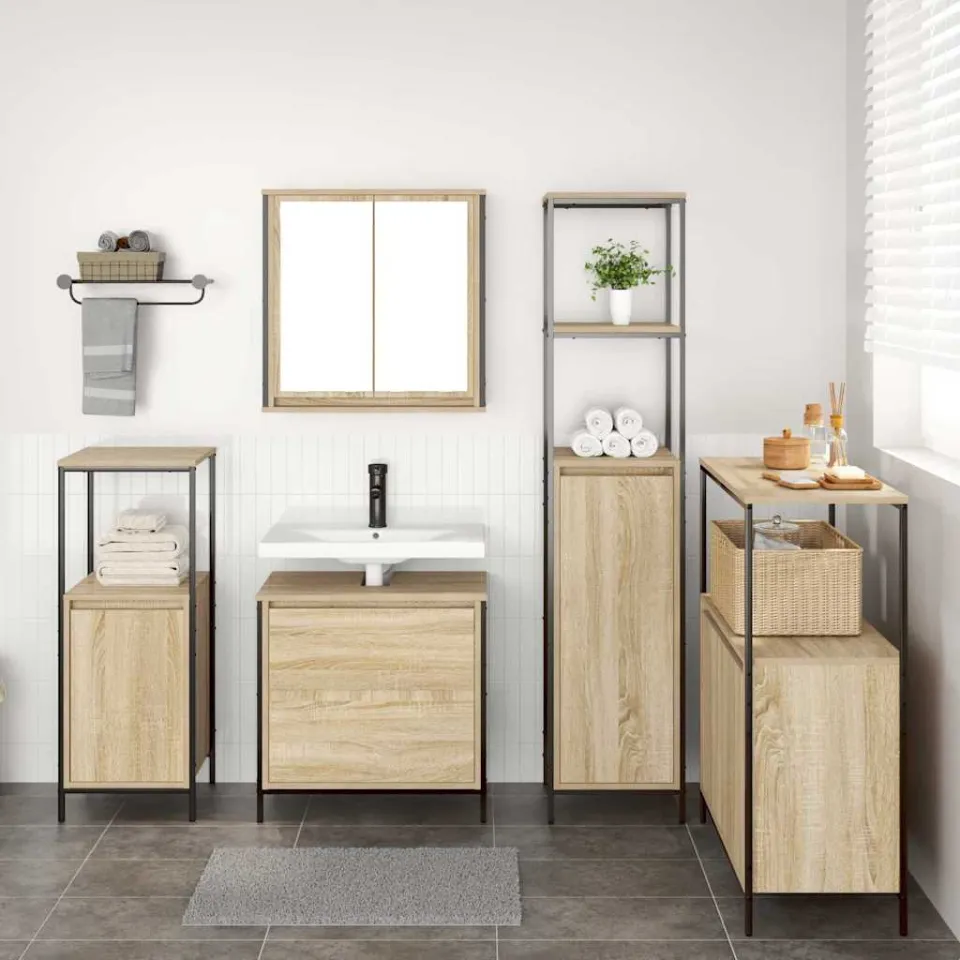 vidaXL Badkamermeubelset 5 st Beige 36 x 35 x 165 cm Bewerkt hout, foto 4