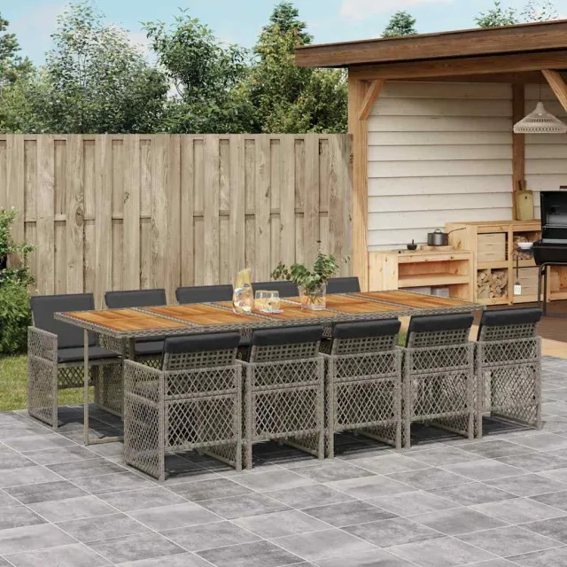 vidaXL 11-delige Tuinset met kussens poly rattan grijs, foto 2