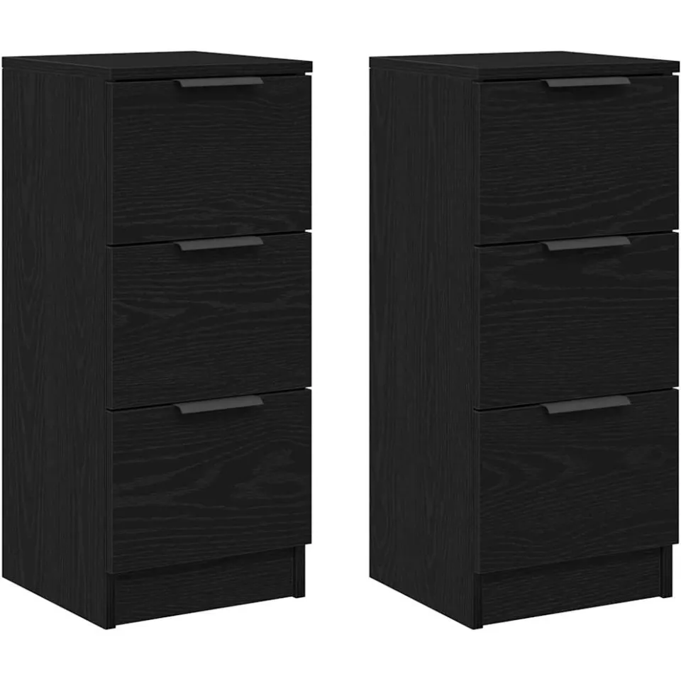 vidaXL Dressoir 2 st Zwart Eiken 30 x 30 x 70 cm Bewerkt hout, foto 3