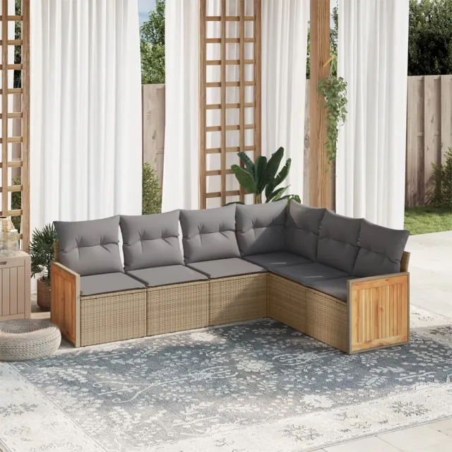 vidaXL 6-delige Loungeset met kussens poly rattan beige, foto 2
