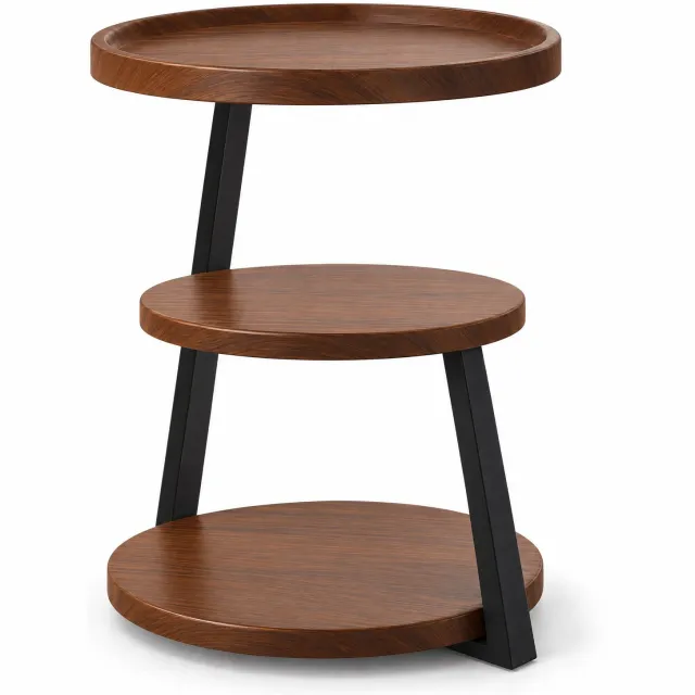 Levano Bijzettafel Bruin - Sidetable - Bijzettafeltjes Woonkamer - Bijzet Tafeltje - Sidetable Industrieel - Tafeltje voor bij de Bank - Zijtafel bij Bank - Rond Bijzettafeltje - Bijzettafel Slaapkamer Bruin;Zwart