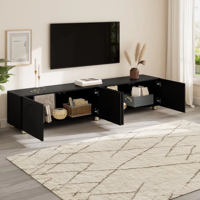 MODFU TV Meubel - Lowboard - 4 Deuren - Zwart - MDF