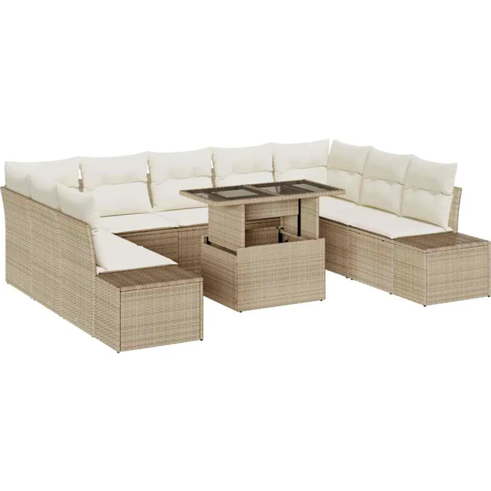 vidaXL Tuin Sofa Set 10 st Beige poly rattan