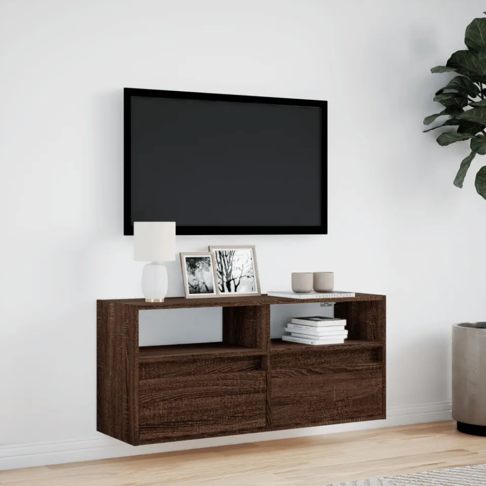 vidaXL Tv-wandmeubel met LED-verlichting 100x31x45 cm bruin eikenkleur, foto 2