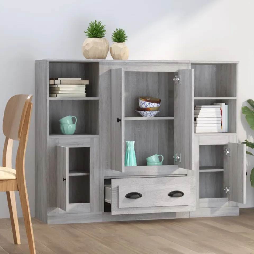 vidaXL Hoge kasten 3 st bewerkt hout grijs sonoma eikenkleurig, foto 3