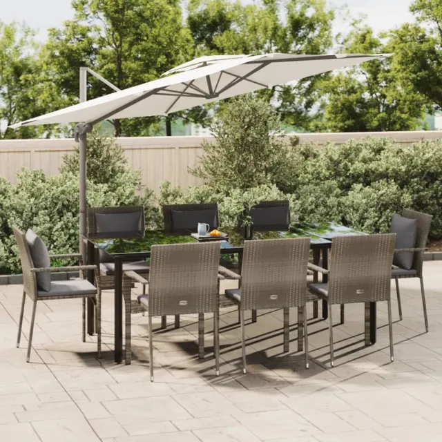 vidaXL 9-delige Tuinset met kussens poly rattan zwart en grijs, foto 2