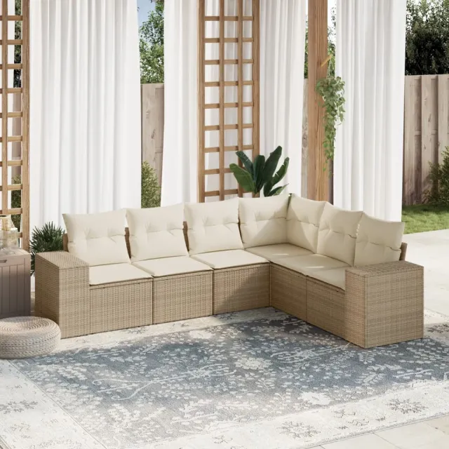 vidaXL 6-delige Loungeset met kussens poly rattan beige, foto 2