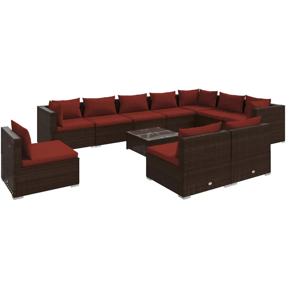 vidaXL 11-delige Loungeset met kussens poly rattan bruin