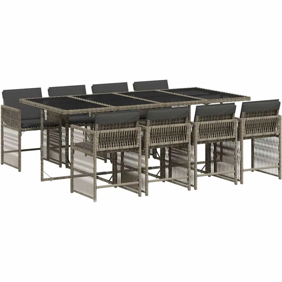vidaXL 9-delige Tuinset met kussens poly rattan grijs, foto 3