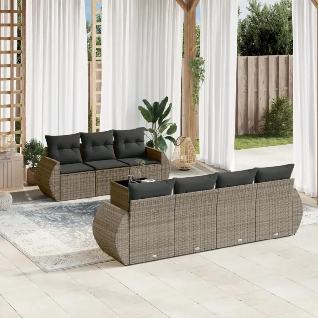 vidaXL 8-delige Loungeset met kussens poly rattan grijs, foto 2