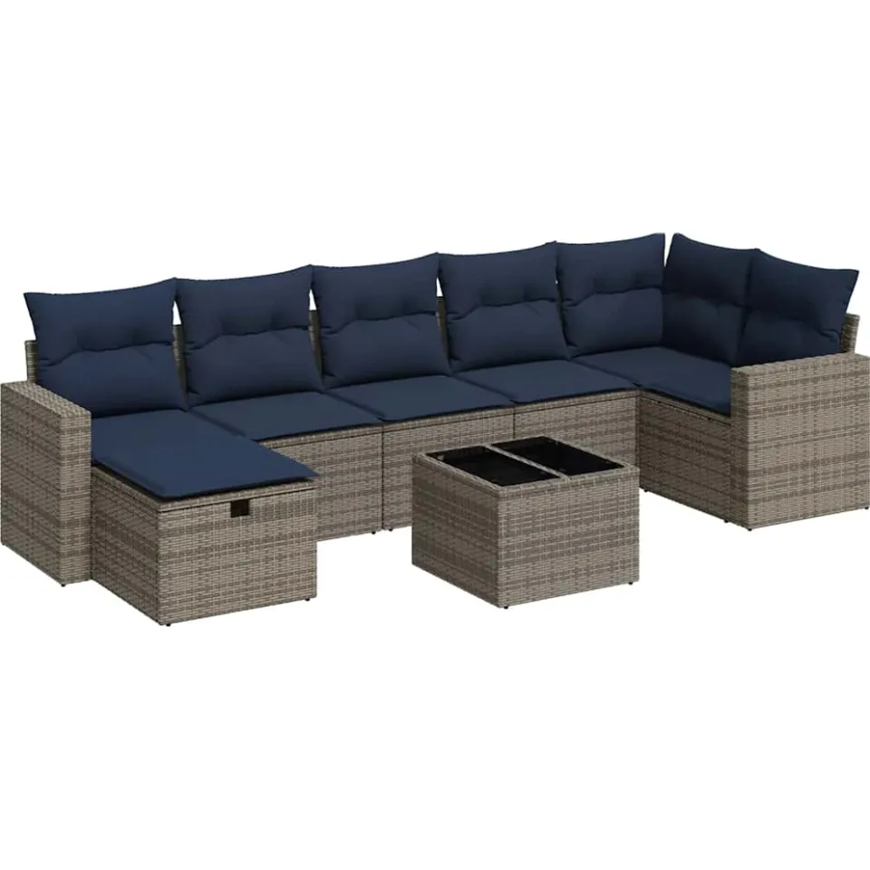 vidaXL 8-delige Loungeset met kussens poly rattan grijs, foto 3
