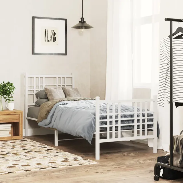vidaXL Bedframe met hoofd- en voeteneinde metaal wit 80x200 cm