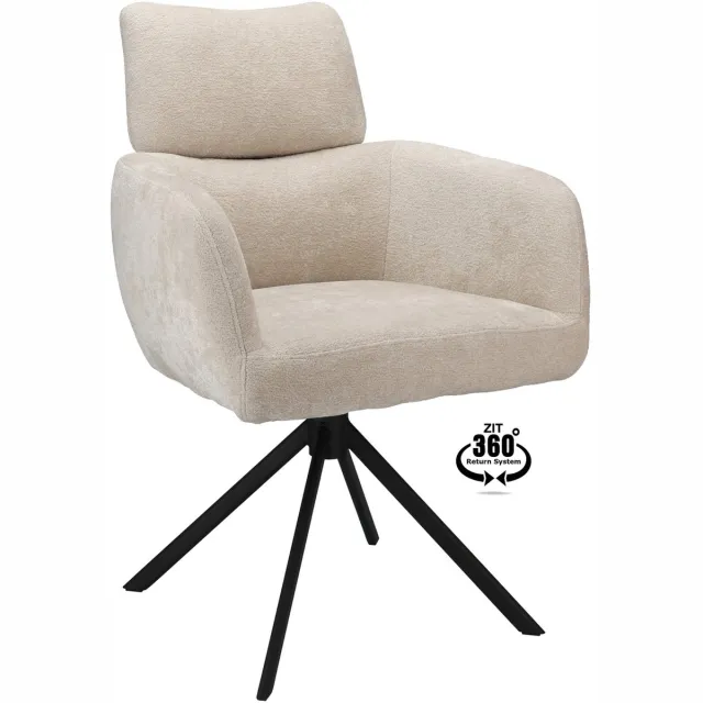 Icon Living Armstoel Lyo Stof Stella Linen Leg Black 360° Return-system Wit