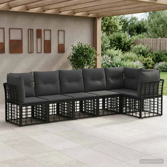vidaXL Tuinbankenset 6 st Zwart poly rattan