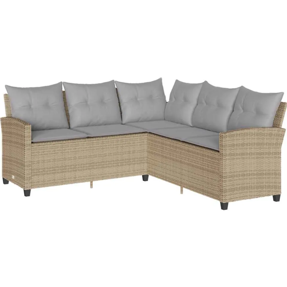 vidaXL Loungebank met kussens L-vormig poly rattan beige
