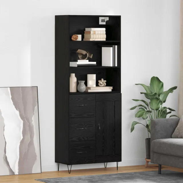 vidaXL Hoge kast 2 st Zwart Eiken 69,5 x 34 x 180 cm