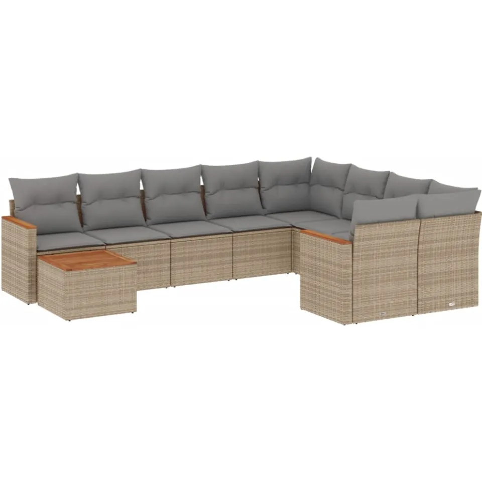vidaXL 10-delige Loungeset met kussens poly rattan beige, foto 3