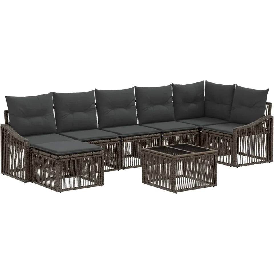 vidaXL Tuinbankenset 8 st 7-zits Grijs poly rattan, foto 3