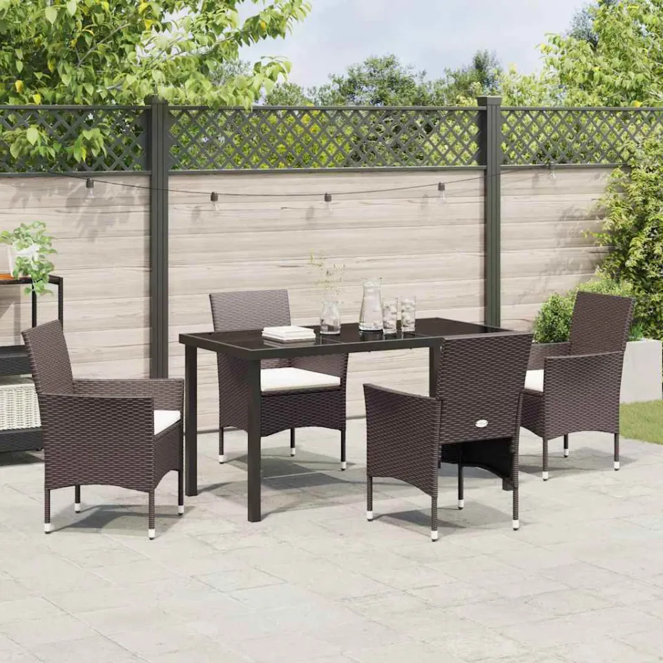 vidaXL Tuin eettafelset 5 st Bruin poly rattan, foto 3