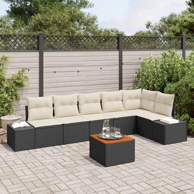 vidaXL Tuinbankenset 7 st Zwart en Crème poly rattan, foto 2