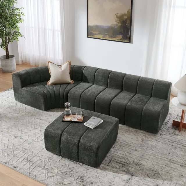 OKWISH Hoekbank 283 x 198 cm - Vrij Combineerbaar Modulair 4-Zits Ontwerp met Multifunctionele Modules - Woonkamer - Chenille - Zwart Groen