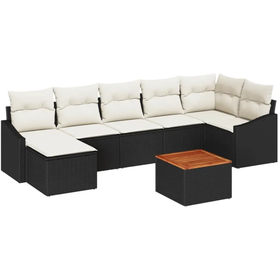 vidaXL Tuinbankenset 8 st Zwart en Crème poly rattan, foto 4