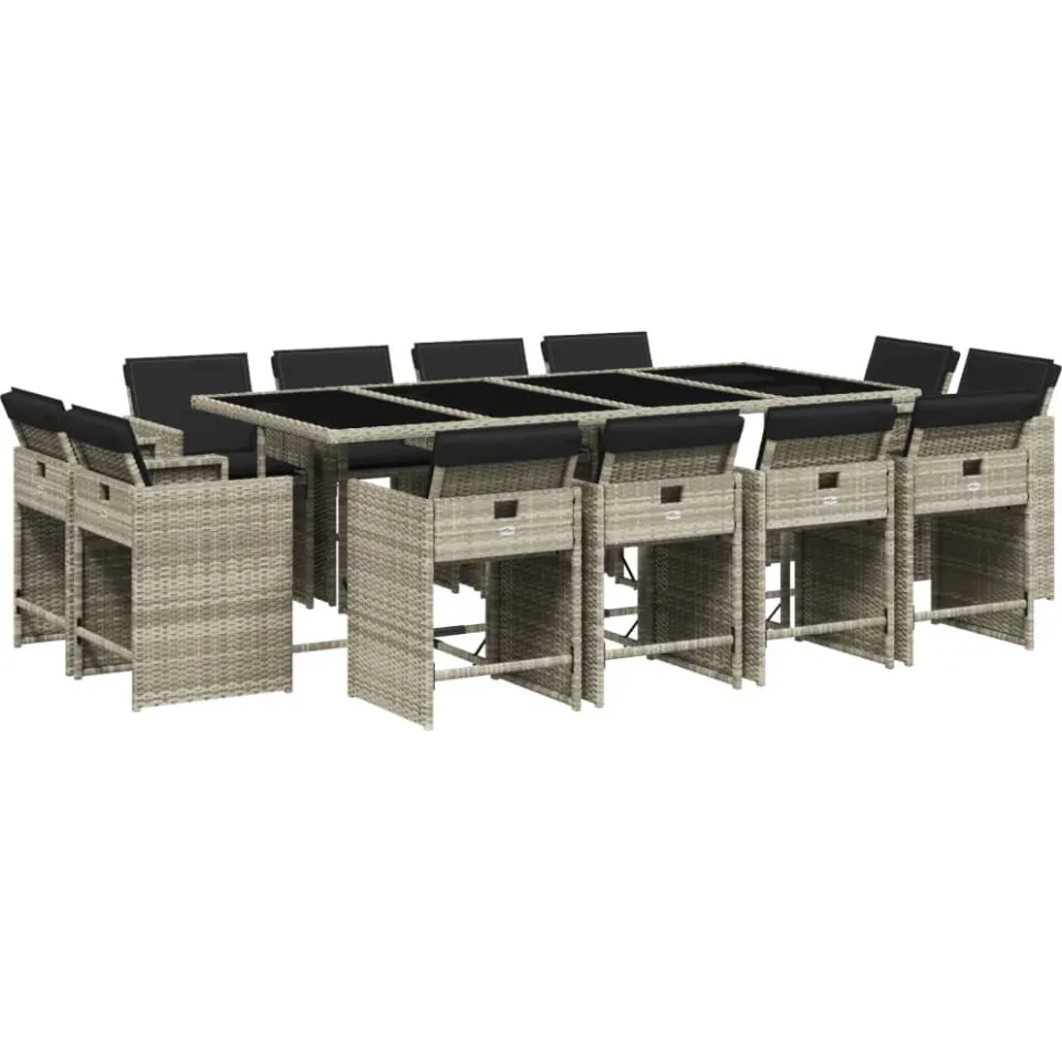 vidaXL 13-delige Tuinset met kussens poly rattan lichtgrijs grijs, foto 4
