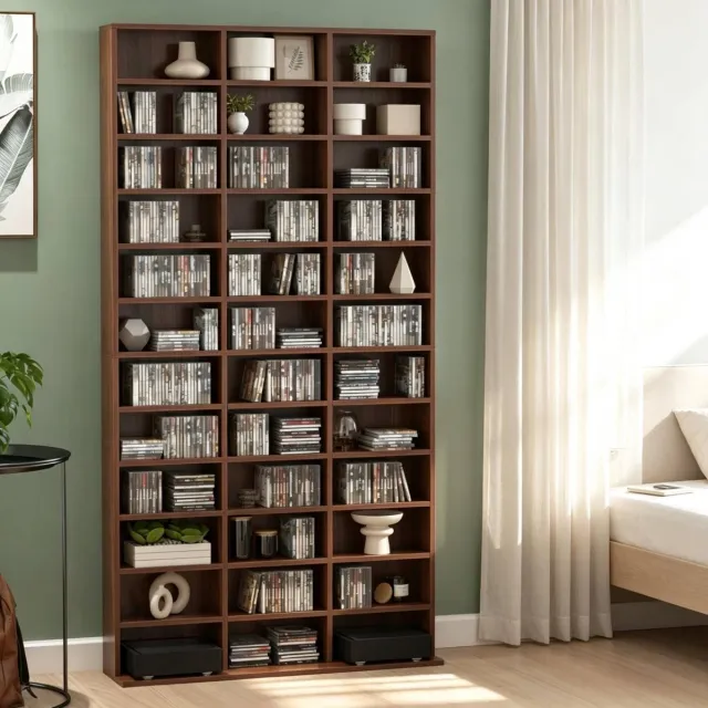 STILVORA Boekenkast Met Verstelbare Vakken – 102 X 23,5 X 195 Cm – MDF – Bruin – CD En DVD Opbergsysteem Voor Woonkamer En Kantoor