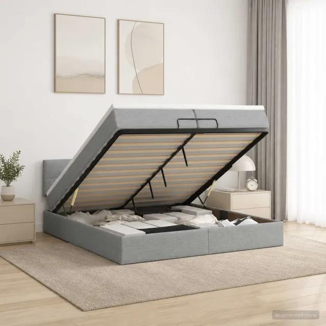 vidaXL Ottoman bed met matras Lichtgrijs 200 x 200 cm Stof