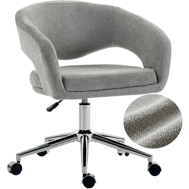 TEKROA Ergonomische Bureaustoel - In Hoogte Verstelbaar - Chenille Stof - Draaibaar - Gebogen Rugleuning -360 graden draaibaar - Grijs