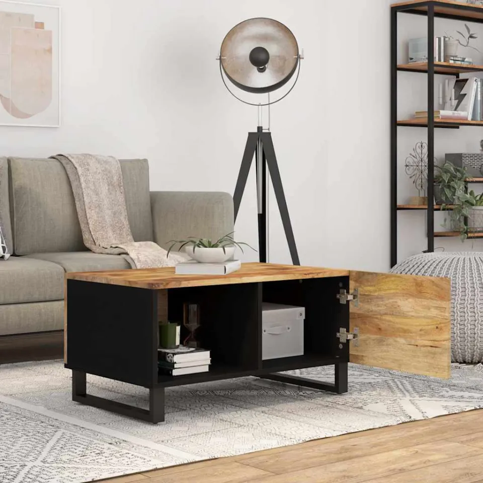 vidaXL Salontafel 80x50x40 cm massief mangohout en bewerkt hout bruin, foto 3